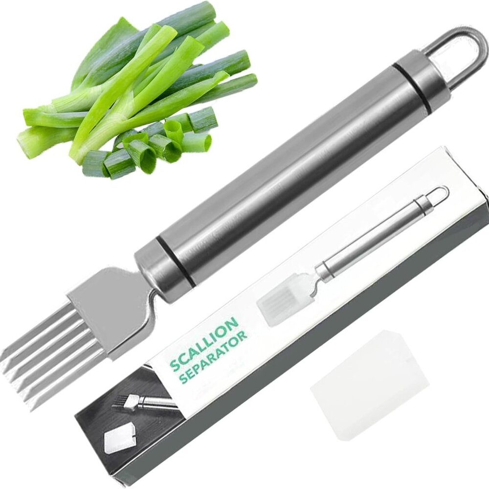 Kitchen Stainless Steel Onion Slicer Cutter Scallion Shredder Knife(2 pack)